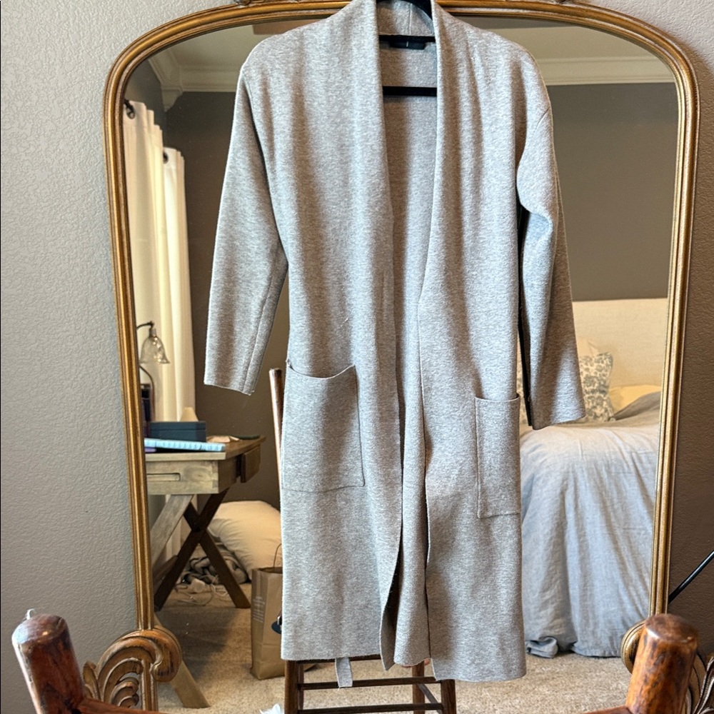 Tahari Grey Open Front Cardigan